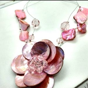 Pink Magnolia Necklace with Moonstone Chip Petals